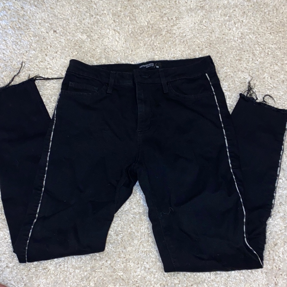 Just black denim black jeans with detail on the side